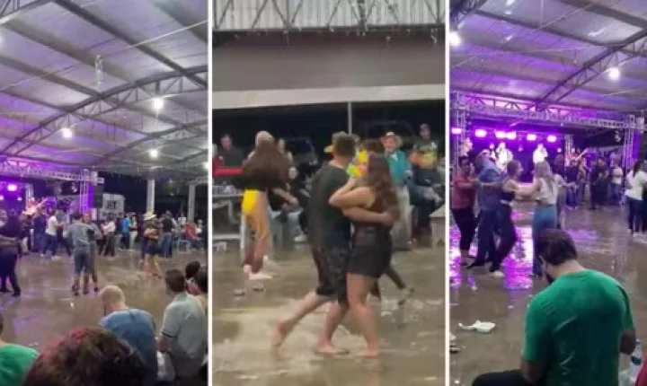 NEM ALAGAMENTO PARA BAILE NO INTERIOR DO PARANÁ E PÚBLICO DANÇA NA ÁGUA