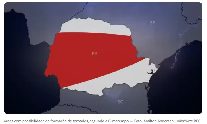 PARANÁ PODE REGISTRAR NOVOS TORNADOS NOS PRÓXIMOS DIAS; VEJA ONDE, A PREVISÃO E COMO SE PROTEGER DURANTE TEMPORAIS