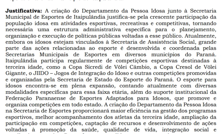 VEREADOR ABEL SERENA PROPÕE CRIAÇÃO DO DEPARTAMENTO MUNICIPAL DA PESSOA IDOSA EM ITAIPULÂNDIA